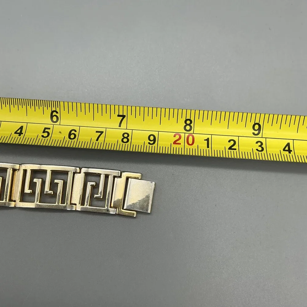 LA Express Womens Watch 18mm Gold Tone Greek Key Bracelet New Battery 7.5